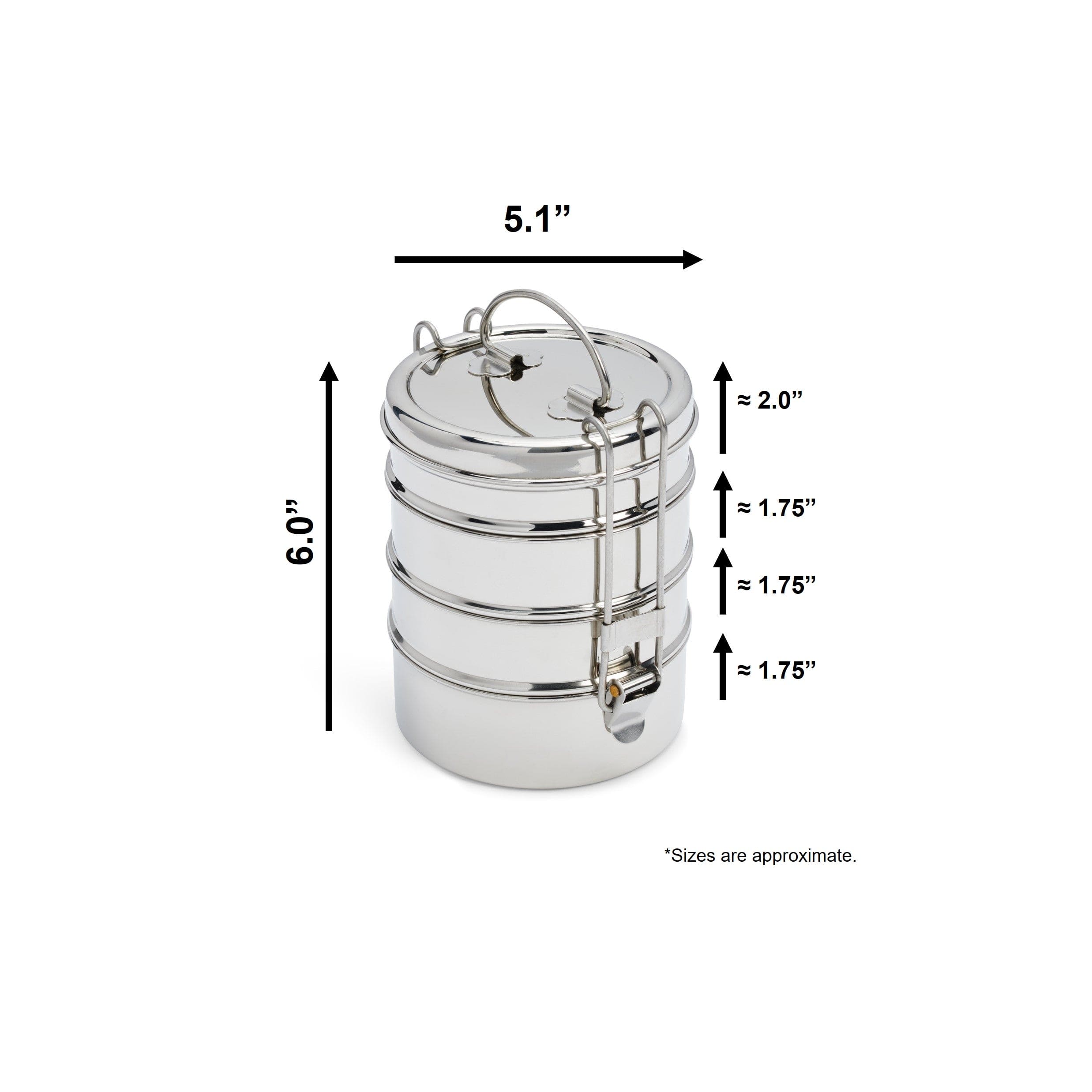 4-Tier Stacked Food Carrier | Stainless Steel Classic Tiffin Style Lunch Box